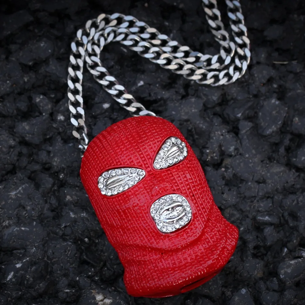 

2019 New Men Hip hop iced out Red Mask Pendant Necklaces fashion novelty Pendants Necklace Hiphop for Unisex jewelry gifts