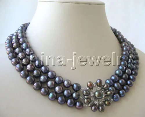 

Free shipping hot sale Women Bridal Wedding Jewelry >>Beautiful AAA+ 17-19" 10mm natural black round freshwater pearl necklace