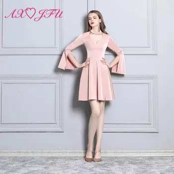 

AXJFU Sexy sleeveless halter neck pink evening dress chiffon elegant self-cultivation short evening dress little white dress
