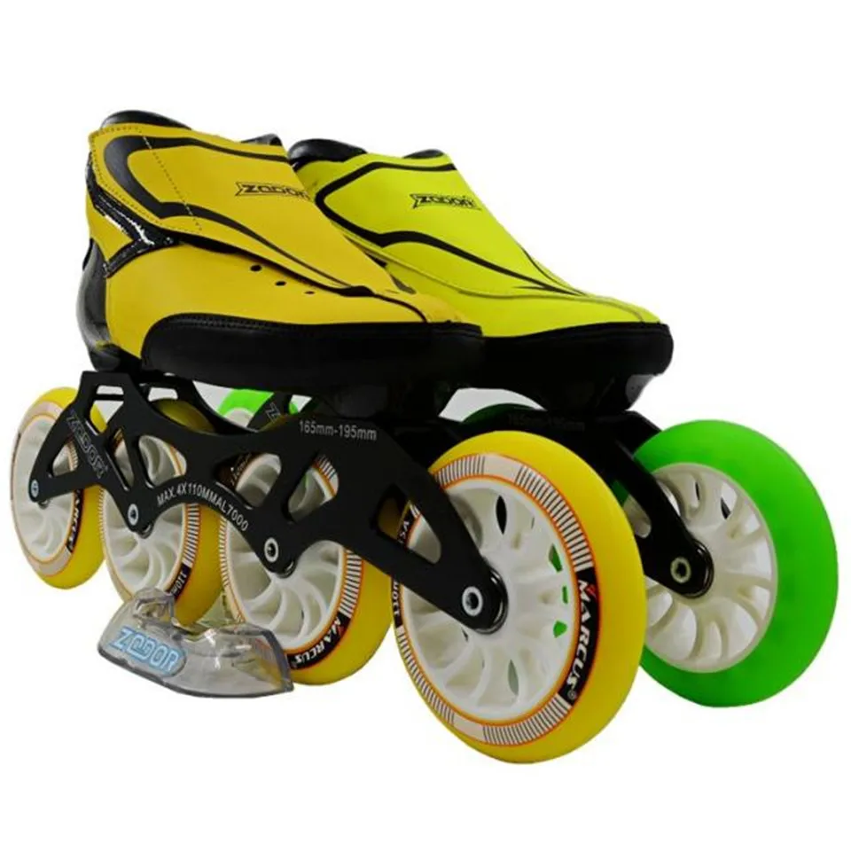 JEERKOOL 6 Слои углеродного волокна на Скорость коньки желтый и зеленый цвета 4*110 Kid Взрослый уличные гонки Спортивная обувь Обучение Patines SH11