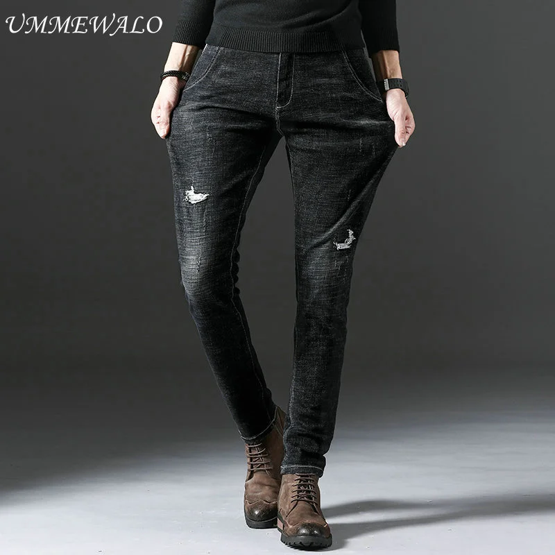 UMMEWALO Black Stretch Skinny Jeans Men Casual Ripped Denim Jeans Mens  Quality Pants Trousers Cotton Clothes Hole Jeans Homme