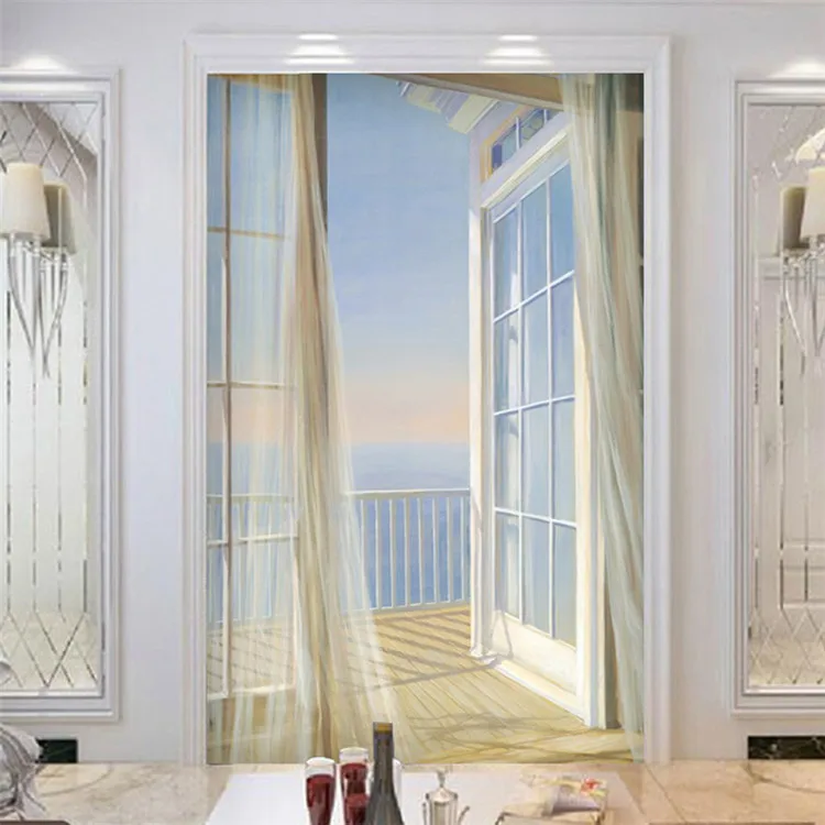 

Custom wallpaper European 3D space painting balcony French window entrance hallway corridor wallpaper decorative painting