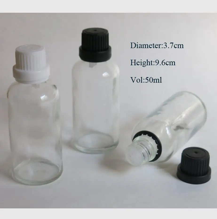wholesale 100PC 50ml clear glass bottle with reducer dropper and tamper