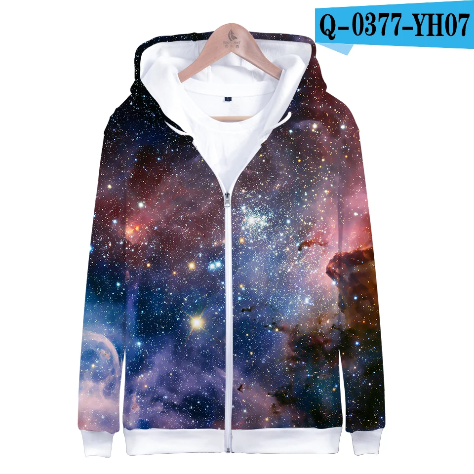 Aikooki Space Galaxy Zipper Hoodies Men/Women Sweatshirt Hoody Stars Of Space Galaxy Hooded Boy/Girls Autumn Winter Polluver Top - Цвет: as picture