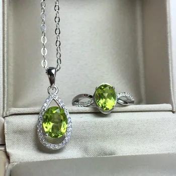 

KJJEAXCMY boutique jewels 925 silver inlaid natural olivine set wholesale with sterling silver necklace can be substituted for t