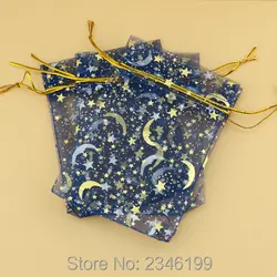100 шт. 9x12 см красочные подарочные мешочки из органзы с загара Звезда Луна шаблон Конфеты Ювелирные изделия карманы Рождество образца