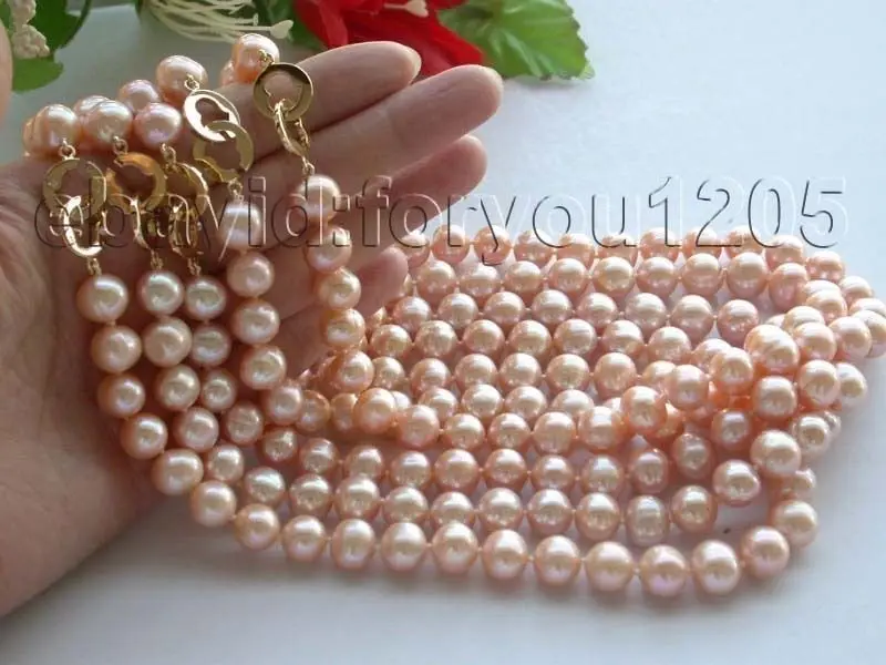 

shipping>>>>Wholesale 5pieces 17" Genuine Natural 11mm Pink Round Pearl Necklace 14KGP!