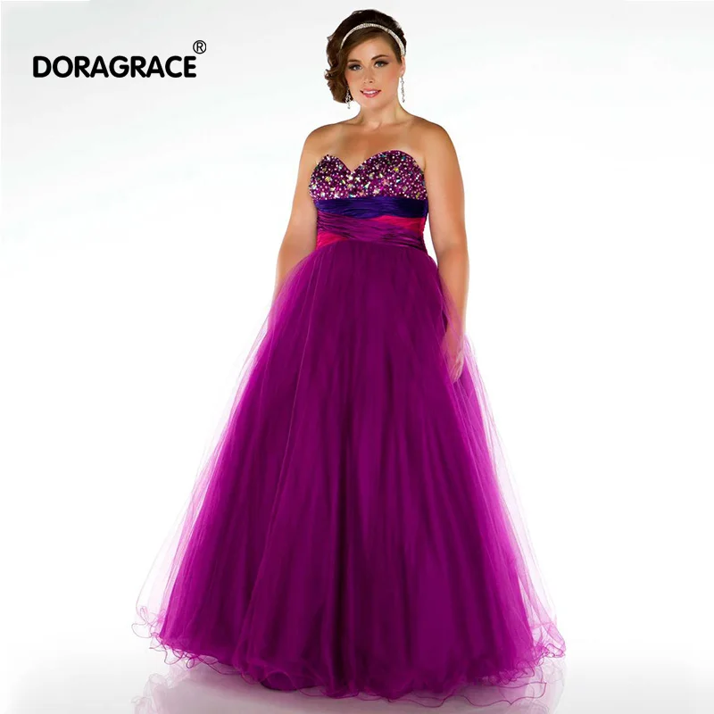 

Custom Made Gorgeous Sweetheart Sleeveless Lace-Up Crystal Beaded Evening Dresses Plus Size Prom Gowns DGE011