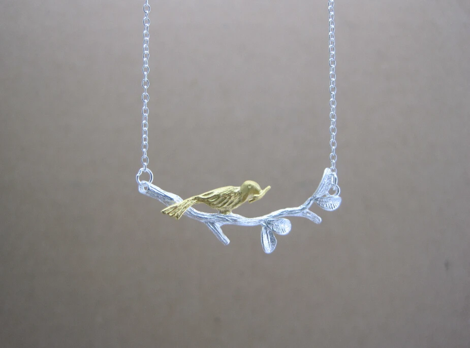 One of a kind Sterling 925 silver necklace original designer birds find food pendant necklace handmade original design jewelry