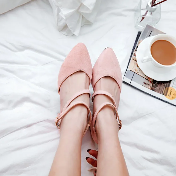 

Big Size 11 12 13 14 15 Ladies high heels women shoes woman pumps One-word buckle Rough-heeled single shoes