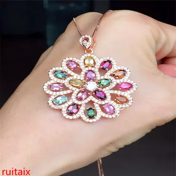 

KJJEAXCMY boutique jewels 925 silver rose gold platinum fine gold inlaid natural tourmaline necklace set chain.