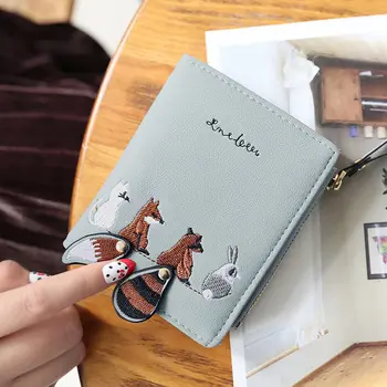 

Fashion Women Leather Cartoon Wallet Purse Short Coin Zipper Purse Casual Small Clutch Phone Card Holder