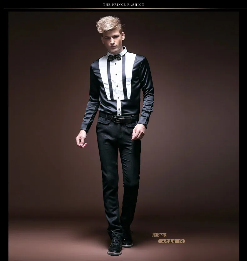 FANZHUAN Мужская рубашка с длинным рукавом осень тонкая модная черная и белая контрастная одежда мужская одежда