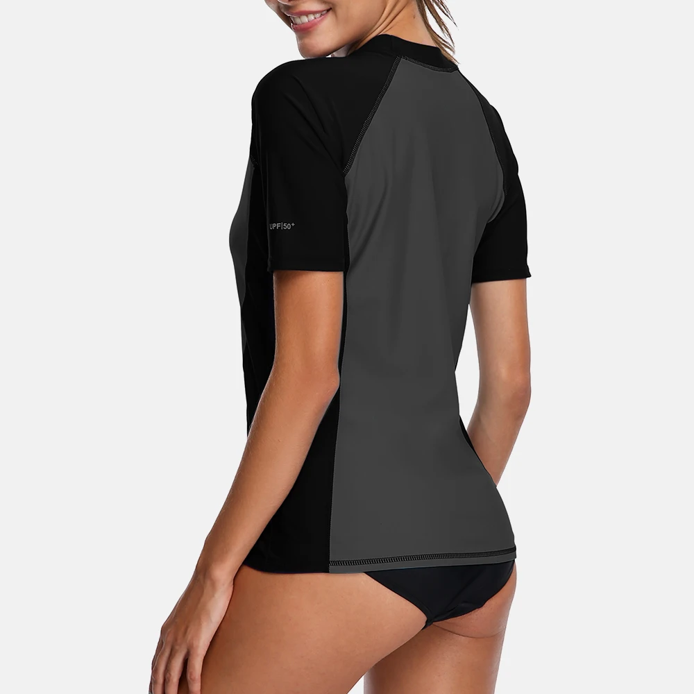 Charmo Women Short Sleeve Rash Guard Shirts Rashguard Swimwear Surf Top UPF 50+ Running Biking Shirt