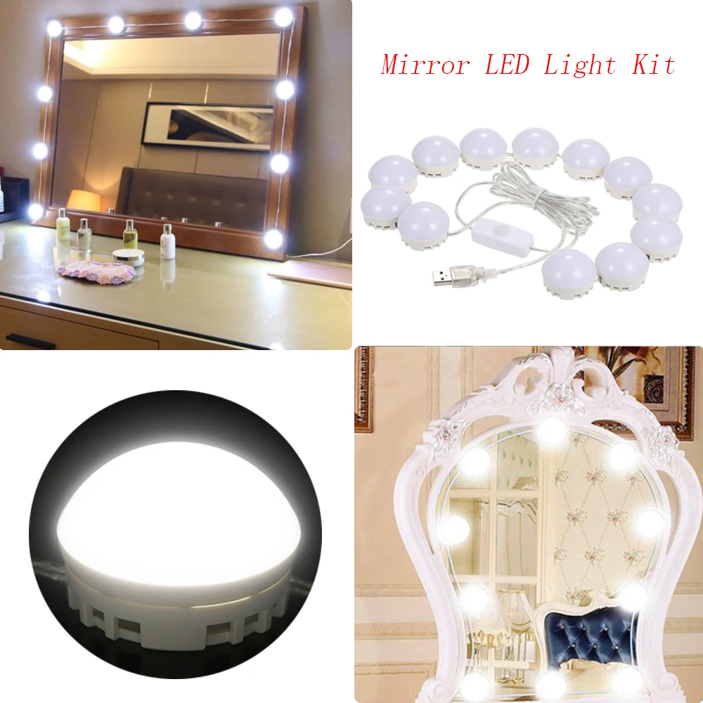 10\12Pcs Vanity Makeup Mirror LED Light Bulbs Lamp Kit 5 Levels Brightness Adjustable Lighted Make up Mirrors Cosmetic lights