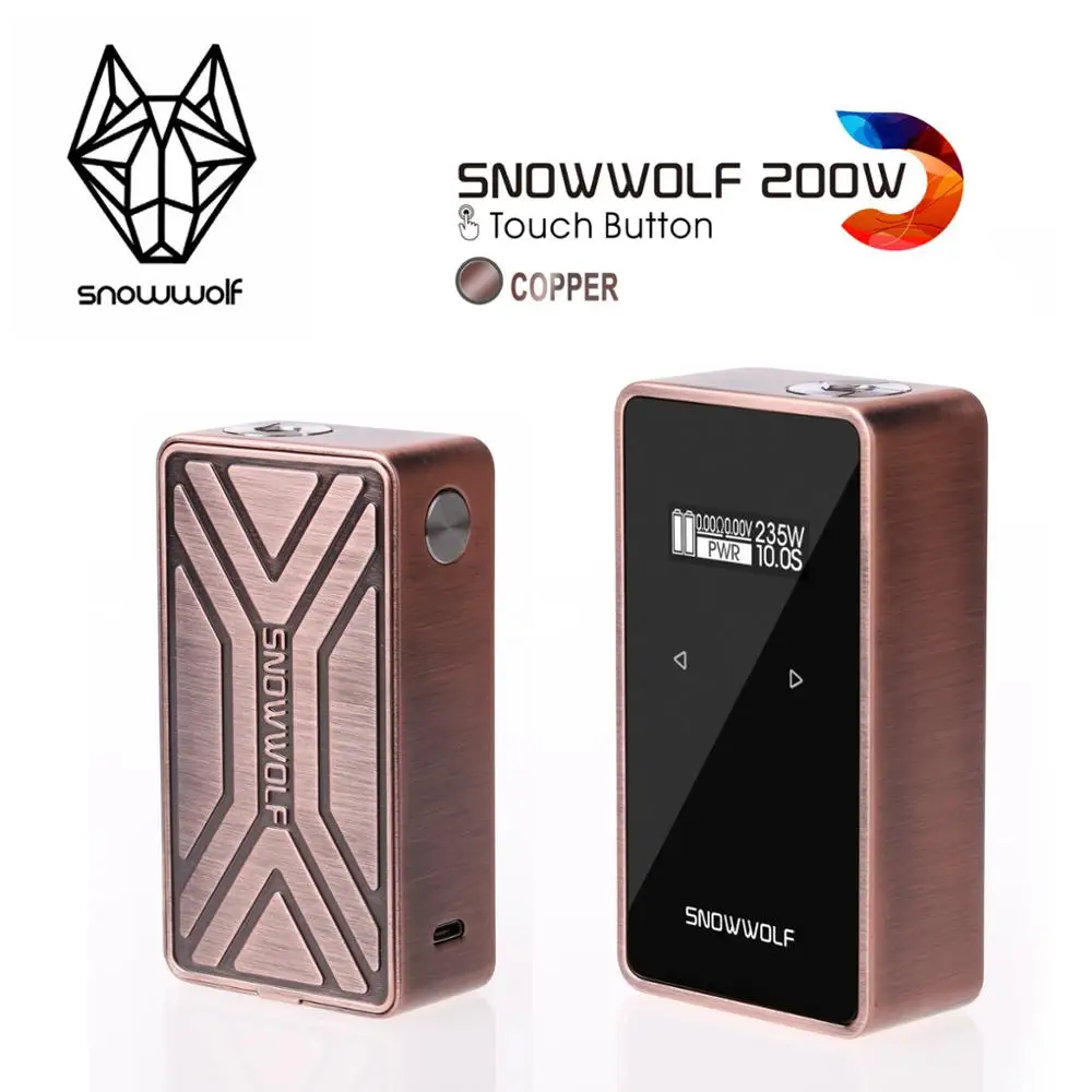 

3pcs/lot SNOWWOLF 200W C TC Box MOD Max 235W Output Huge Power with Innovative Touch Mechanism No 18650 Battery E-cig Vape Tank