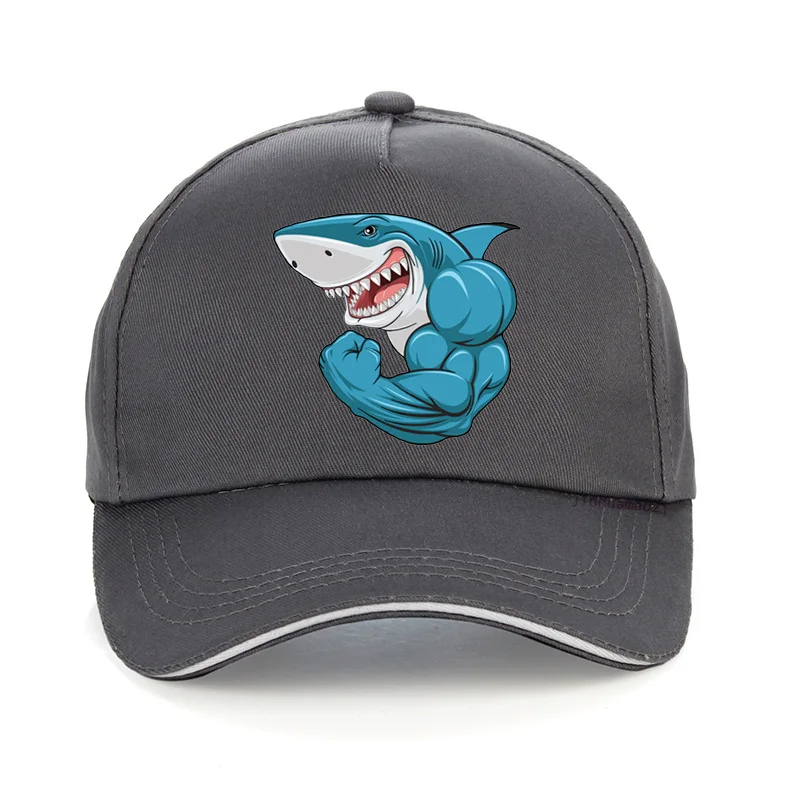 Бейсбольная кепка с мультяшными мышцами и акулами; модная кепка-боксер; регулируемая шапка для папы; Хип-хоп бейсболки - Цвет: Серый