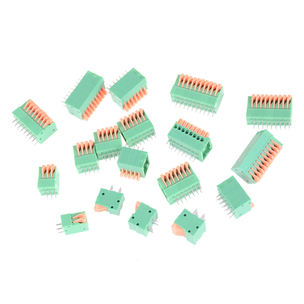 

5PCS 2/3/4/5/6/7/8/9/10P 2.54mm Pitch PCB Straight foot Connectors Spring Screless Copper Green Terminal Block KF141R KF141V
