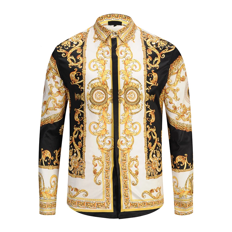 PLstar Cosmos M-XXL Men Gold Shirt 2018 New 3D Print Palace Long Sleeve Shirt Masculina Social Chemise Homme Fashion Shirts 