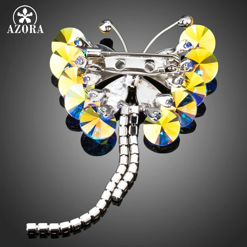 AZORA White Gold Color Full Tiny Czech Rhinestones Set with Round Stellux Australian Crystal Butterfly Pin Brooch TP0048