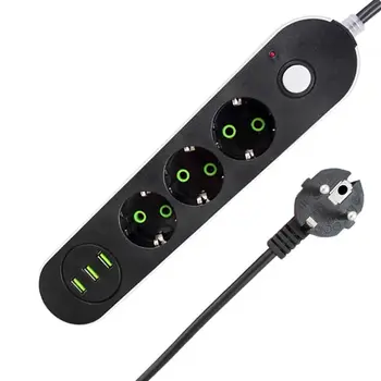 

EU Plug Smart USB Power Strip 3 USB 3-Outlet Wall Socket Overload Home Protector
