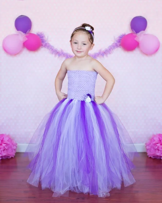 

flower girl wedding dress fluffy ball gown USA birthday evening prom cloth purple tutu tulle baby bridesmaid long party dress