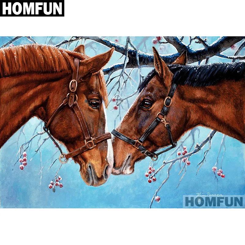 Алмазная живопись HOMFUN A01241 полноразмерная/круглая вышивка Лошадь пара для