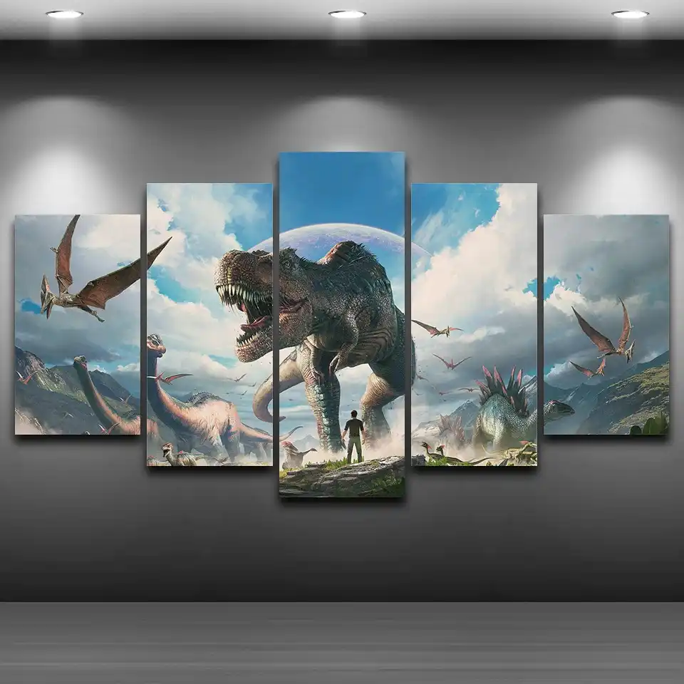 Canvas painting home decor wall art framework 5 pieces jurassic park dinosaurs pictures for living room hd prints animal poster