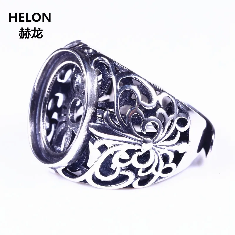 925 Sterling Silver Men Ring Engagement Wedding Semi Mount Party Ring for 12x15mm Oval Cabochon Amber Opal Lapis Lazuli Setting