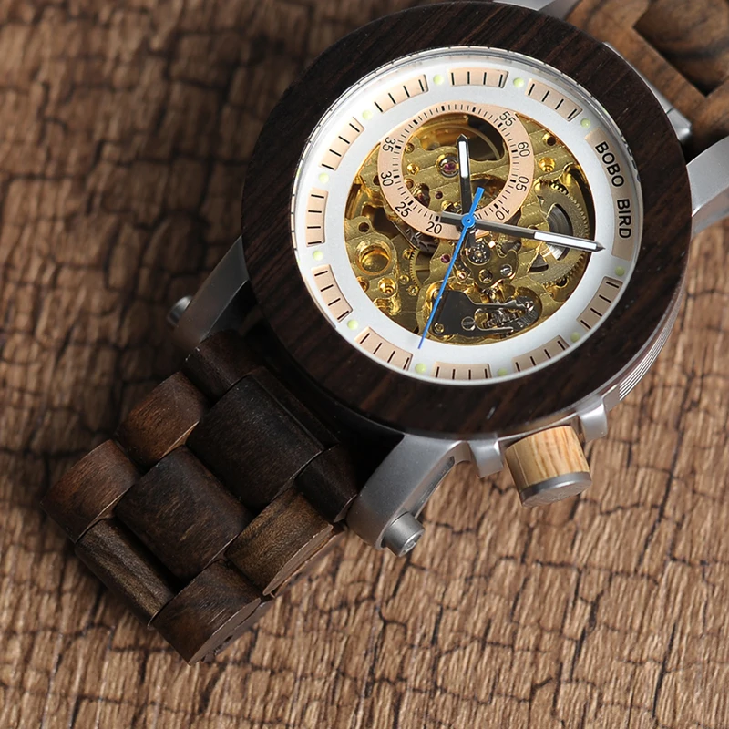 Relogio Masculino Watch Men Automatic Mechanical Watches Wood Vintage Big Size Men's Gift Wristwatch