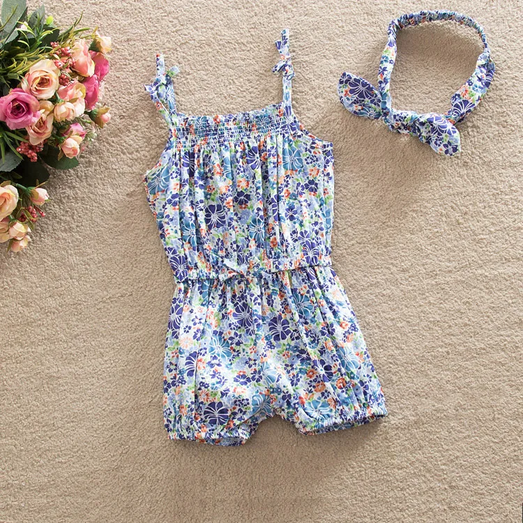 100 cotton print Baby Romper ,Kids Romper matching Knot headbands set