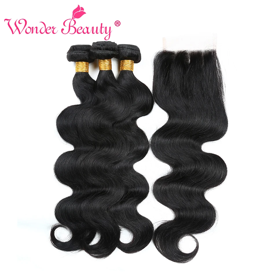 Wonder Beauty Malaysian Hair Body Wave Extensions 3 Bundles With Lace Closure Non-Remy Human Hair Weave pieces Free Shipping Wonder Beauty Malaysian Hair Body Wave Extensions 3 Bundles With Lace Closure Non-Remy Human Hair Weave pieces Free Shipping