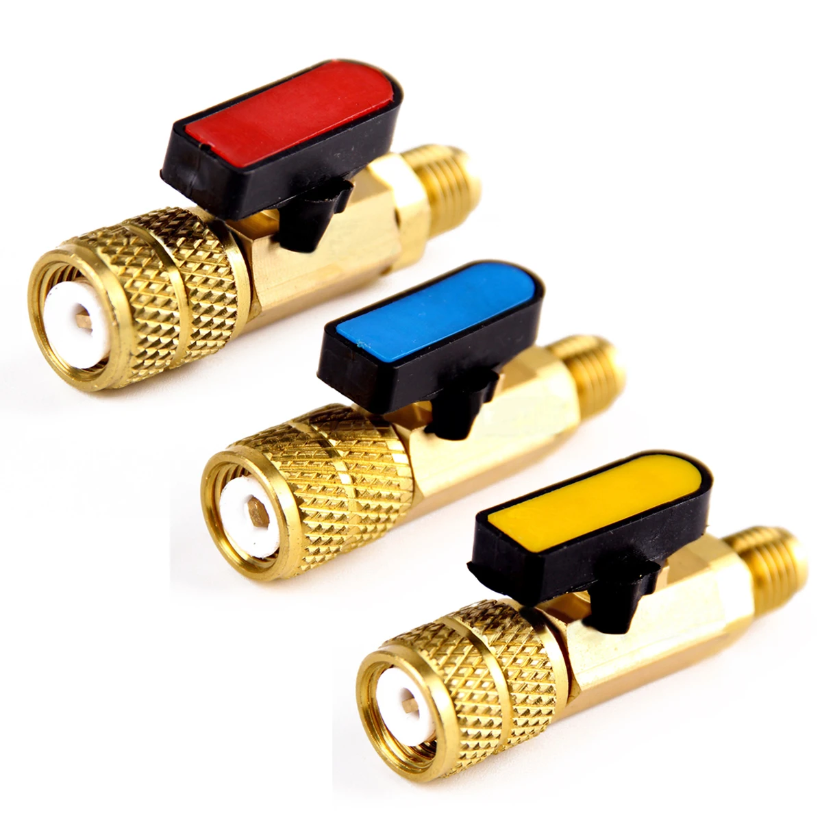 3pcs 3 Color R410A Refrigerant Valve AC Charging Hoses Brass Straight