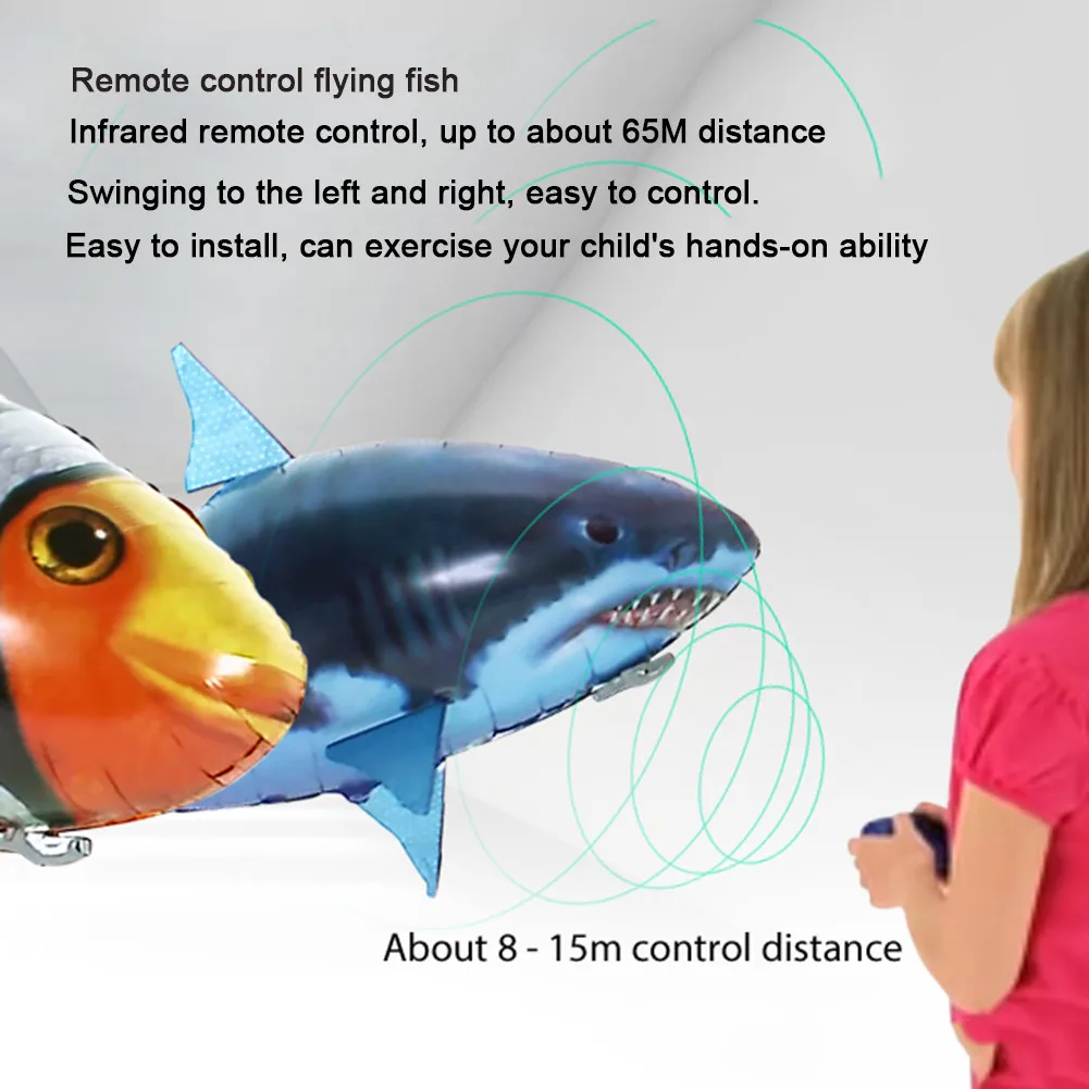 Balões de Peixe Avião de Peixes Presente para Crianças Controle Remoto Voando Tubarão Brinquedo Palhaço Inflável Hélio rc Helicóptero Robô 1pc ar 13 de peixes rc helicóptero robô presente para crianças