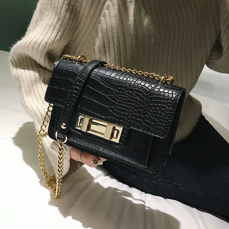 

Luxury Crocodile Pattern Leather Women Messenger Bag 2019 Fashion Brand Women Chain Handbags Lady Small Shoulder Crossbody Bags