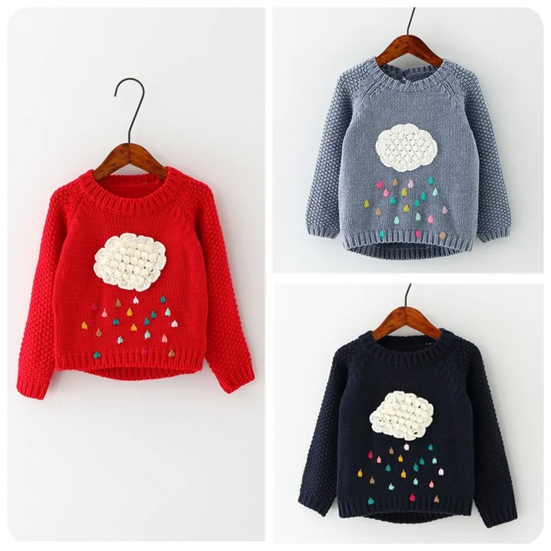 

2019 New Winter Cartoon Baby Girls Sweater Cloud Raindrops Kids Clothes Children Sweater Warming Long Sleeve for Girls Knitwear