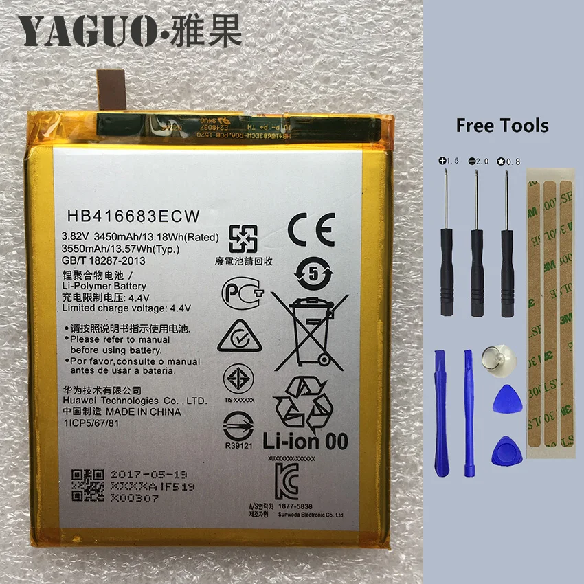 

New Original HB416683ECW 3450mAh Li-ion Phone battery For Huawei Google Nexus 6P H1511 H1512 Smart Mobile Phone + Free Tools