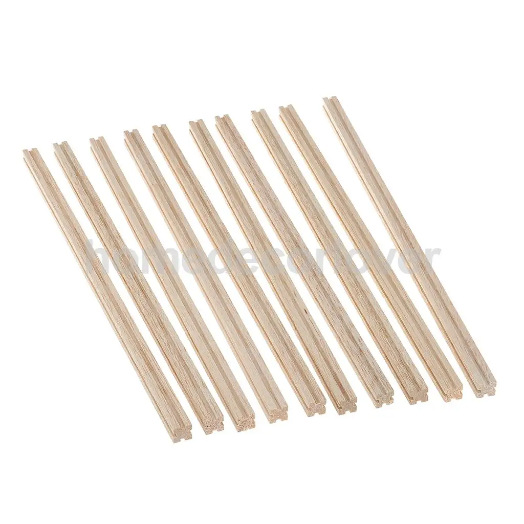 10 Pieces Balsa Wood Unfinished Wood Craft Square with Groove Sticks Dowels Rod 11mmcrafts with