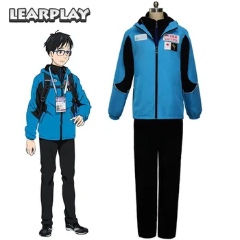 

YURI on ICE Katsuki Yuri Cosplay Costumes Men Sport Suit Sportwear Outfit Blue Jacket+Black Top+Black Pants Full Set