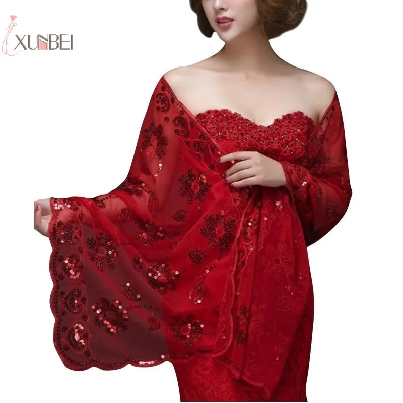 

Burgundy Silver Lace Sequin Stole Women Bridal Wedding Wrap Shawl Cape Cloak Bolero Shrug Wedding Accessories
