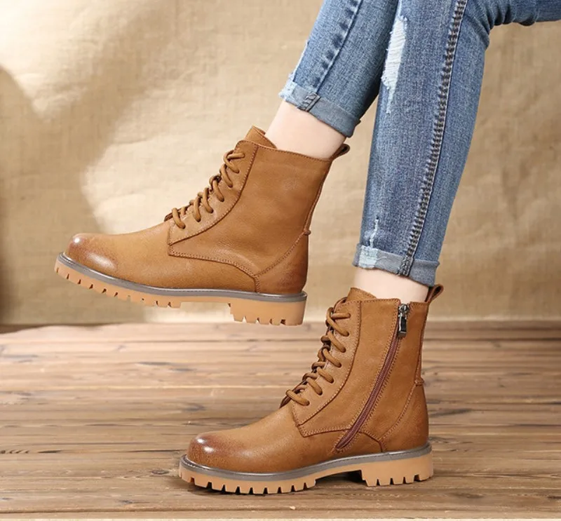 Mujer Botas Cremallera Otoño Negro Martin Nueva Tubo Lateral Cuero Y Retro brown 18 Recreativas Roce PZwfEgqq