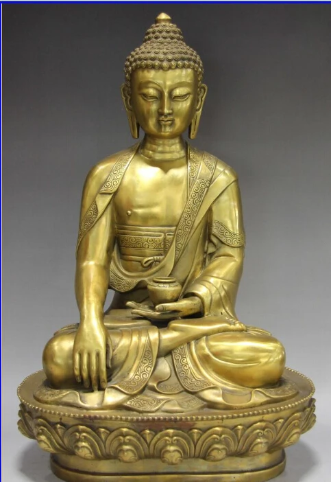 

free Chinese Buddhism Temple Brass Copper Sakyamuni Tathagata Amitabha Buddha Statue fast