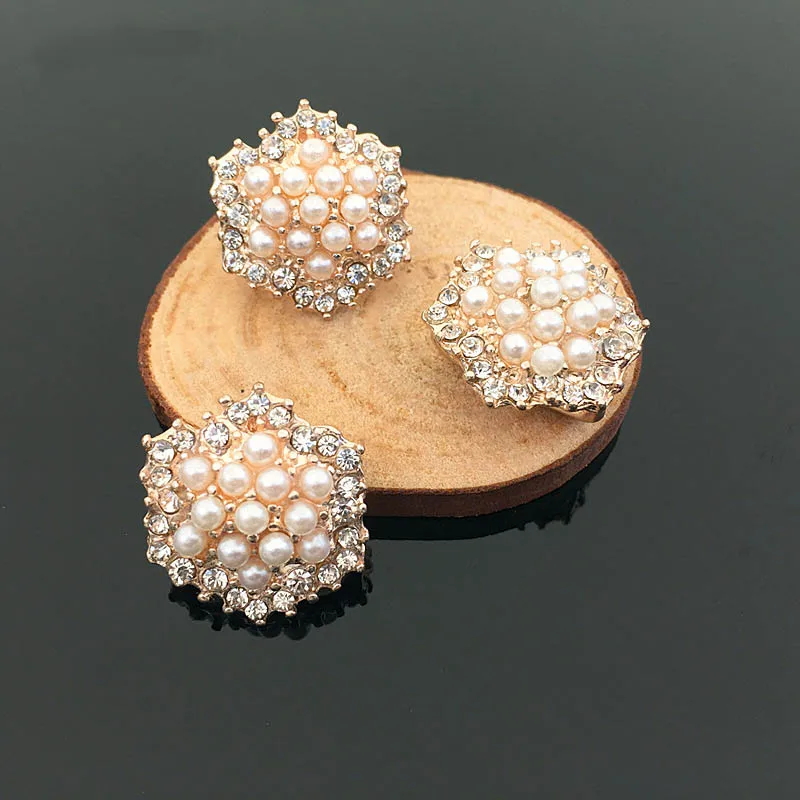 

2016New 50Pcs Rhinestone Shank button with Pearl center for wedding embellishment and DIY hair accessioy HZ201