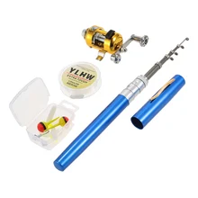 Mini Telescopic Portable Pocket Pen Fishing Rod Pole+ Reel Fishing Line Soft Lures Baits Jig Hooks Fishing Rod Reel Combo Set