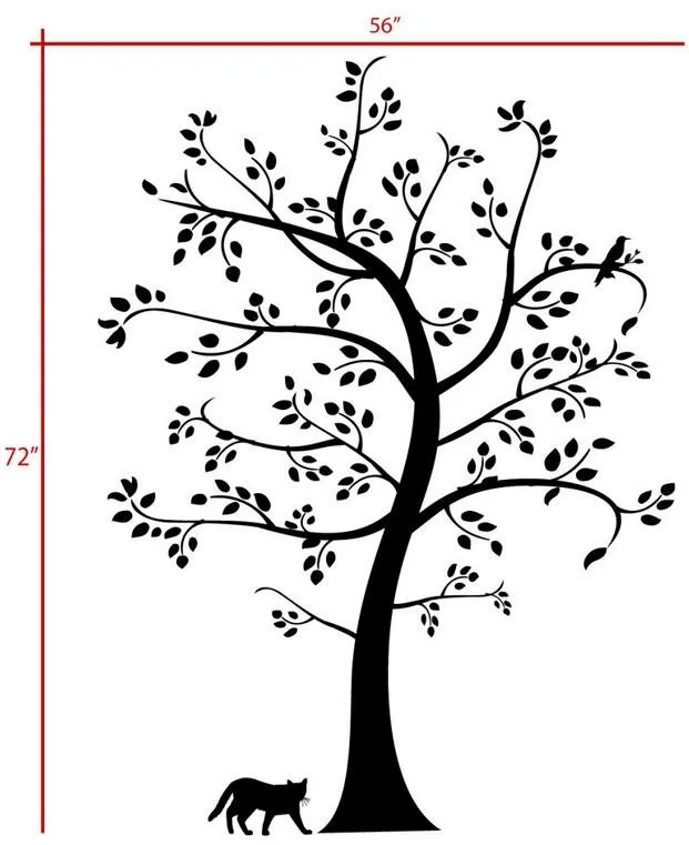 L56-BIG-TREE-CAT-BIRD-Wall-Decal-Deco-Art-Sticker-Mural