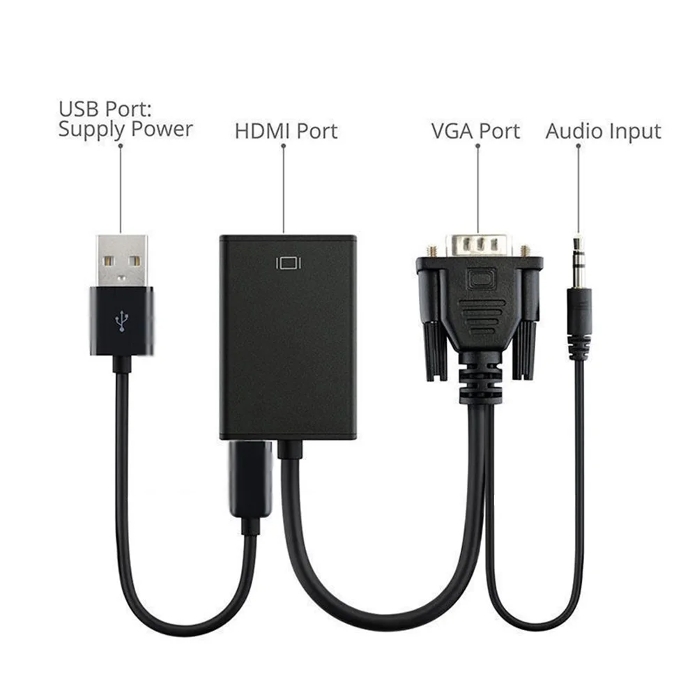 Портативный Plug and play мини преобразователь из VGA в HDMI с аудио VGA2HDMI 1080P разъем адаптера для проектора ПК ноутбук к HDTV