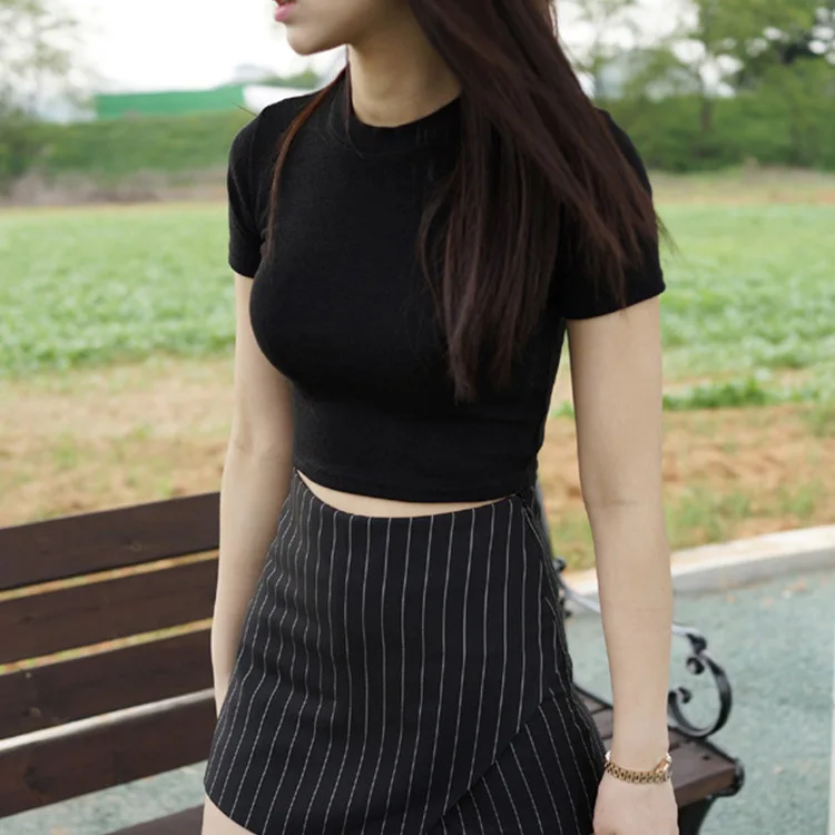 Women Cotton Crop Top Tank Camisole Short T Shirt O Neck Ladies Summer Tops Black White Red Basic Crop Casual Streetwear GS02 Tops