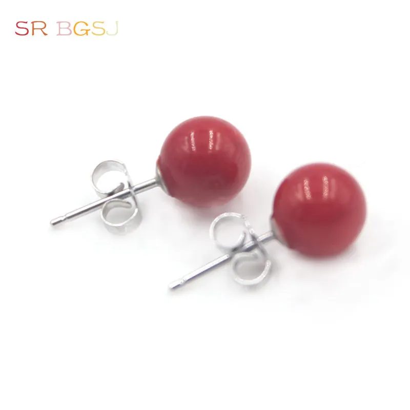 Free Shipping 8mm Round Red Coral Women Girl Jewelry Nice Stud Earrings | Украшения и аксессуары
