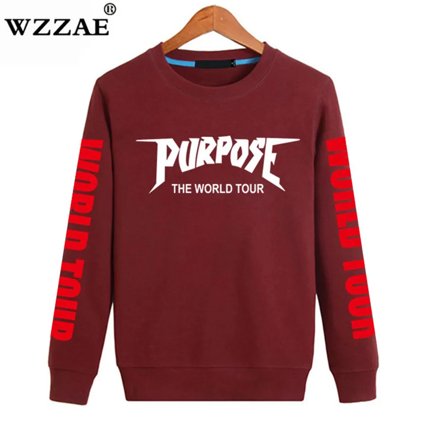 2018 Justin Bieber WORLD TOUR Streetwear Purpose Tour Black Hoodie Bieber Casual Cotton Male Stadium Tour Pullover Sweatshirt