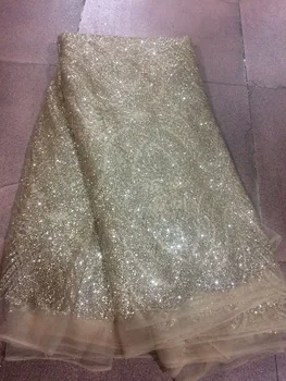 

glued glitter African Tulle Lace Fabric hot sale African French Lace SH-42932 Fabric with gold glitter